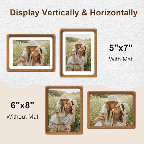 6x8 Picture Frame Set of 2, Natural Teak Wood Solid Wood 6 by 8 Photo Frames with 5x7 Mat with Real Glass for Wall and Tabletop Display - color: Natural Teak, size: 6x8-2Pack