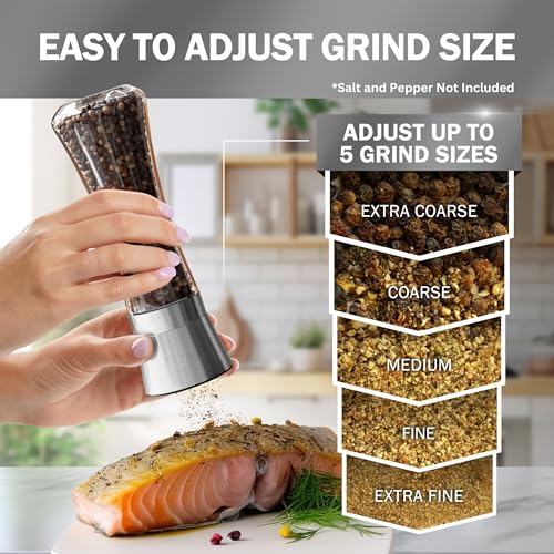 Home EC Original Stainless Steel Sea Salt and Pepper Grinder Set of 4 - Adjustable Ceramic - Tall Glass Salt and Pepper Shakers Mills - Modern Kitchen Spice Mill W/Funnel & EBook - color: Clear Glass, size: 4pk