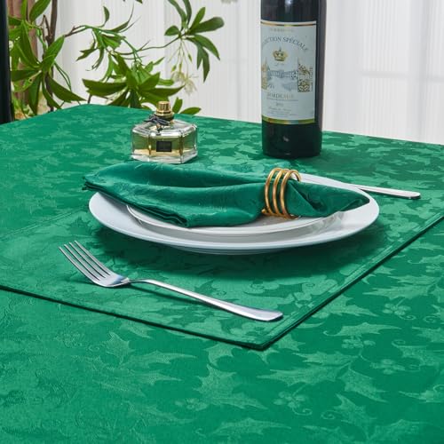 Dark Green Jacquard 17x17 Square Polyester Cloth Napkins Set of 8 | Waterproof, Stain Resistant, Shrink Proof, Washable, fabric, Outdoor, Reusable, Dining, Wedding, Kitchen, Party, Christmas - color: Dark Green
