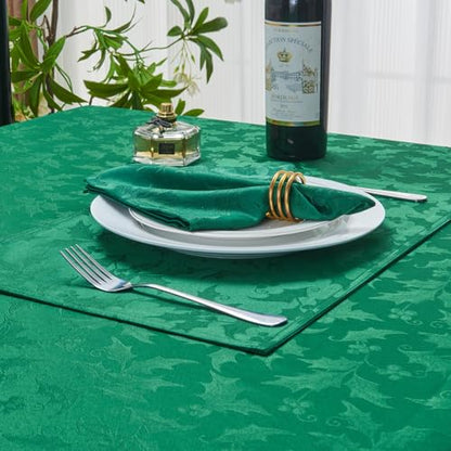 Dark Green Jacquard 17x17 Square Polyester Cloth Napkins Set of 8 | Waterproof, Stain Resistant, Shrink Proof, Washable, fabric, Outdoor, Reusable, Dining, Wedding, Kitchen, Party, Christmas - color: Dark Green