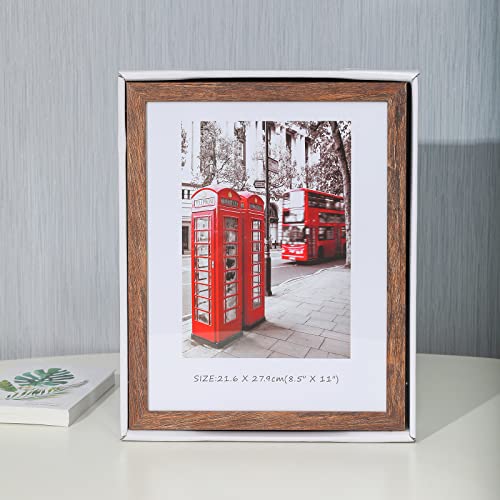 8.5x11 Picture Frame Set of 6, Certificate Document Frame Set with Display Box, Rustic Style Antique Brown Wood Grain Photo Frame Suitable for Desktop Display and Wall Decoration. - size: 8.5 x 11 inches