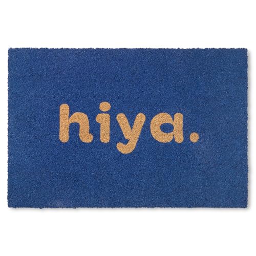 TOWN & COUNTRY TERRA Hiya Painted Welcome Door Mat, Natural Coir, Heavyweight, Non-Slip Entryway Mat, Blue, 18"x30" - color: Blue, size: 1'6" x 2'6" (Rectangular)