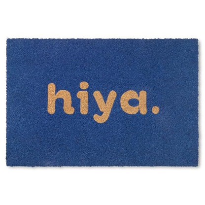 TOWN & COUNTRY TERRA Hiya Painted Welcome Door Mat, Natural Coir, Heavyweight, Non-Slip Entryway Mat, Blue, 18"x30" - color: Blue, size: 1'6" x 2'6" (Rectangular)