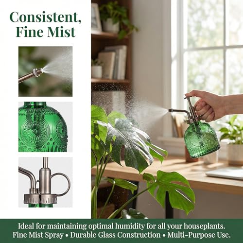 TOYANDONA Plant Mister Spray Bottle 6.29In Stylish Glass Water Sprayer for Indoor Plants Home Gardening One-Hand Operation