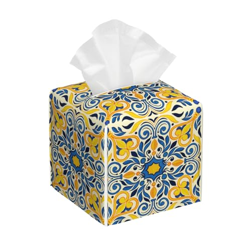 Tissue Box Cover,Retro Watercolor Paisley Floral Leather Tissue Box Holder Square Facial Paper Case Organizer Dispenser for Bathroom Vanity Countertop Tabletop Car Office - color: Color15
