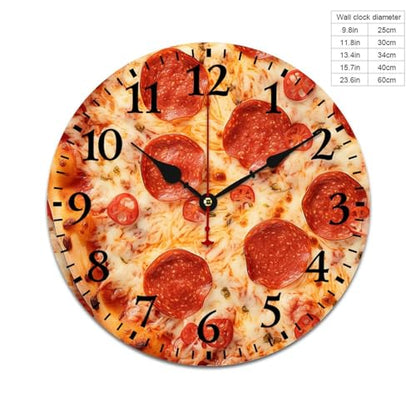 Wall Clock Pepperoni Cheese Pizza Round Rustic Wood Wall Clock Battery Operated Silent Funny Food Sausage Cheese Wood Clock 12 Inch Kitchen Dining Room Wooden Wall Clock Art Hanging Clocks - color: Pattern-1, size: 12 Inch