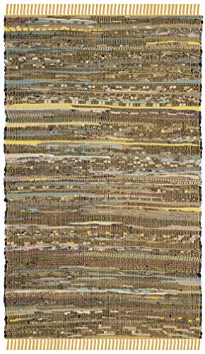 SAFAVIEH Rag Rug Collection Accent Rug - 2' x 3', Yellow & Multi, Handmade Boho Stripe Cotton, Ideal for High Traffic Areas in Entryway, Living Room, Bedroom (RAR127H)