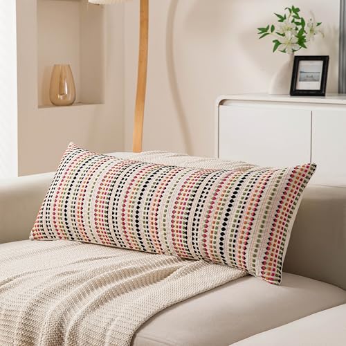 Boho Long Lumbar Body Decorative Throw Pillow Covers 14x36 Inch Pack of 1 Colorful Woven Striped Pillow Covers Cotton Pillowcase Farmhouse Cushion Covers for Home Decor Bed Couch Sofa Bench - color: Colorful, size: 36" x 14" (Pack of 1)