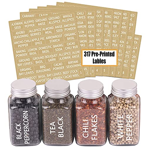 SWOMMOLY 30 Glass Spice Jars 6 oz Empty Square Spice Bottles with 703 Spice Labels, Chalk Marker and Funnel Complete Set. 30 Spice Containers with Airtight Cap, Pour/sift Shaker Lid - size: 6 OZ