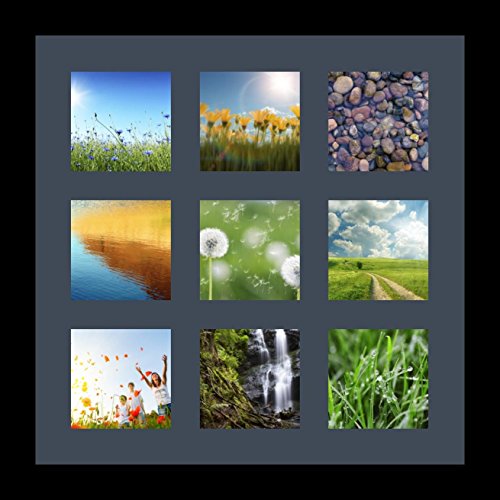 ArtToFrames Collage Photo Frame Single Mat with 9-4x4 Openings with Satin Black Frame and Blue Jay mat. - color: 9 - 4x4 - (2147), size: Blue Jay