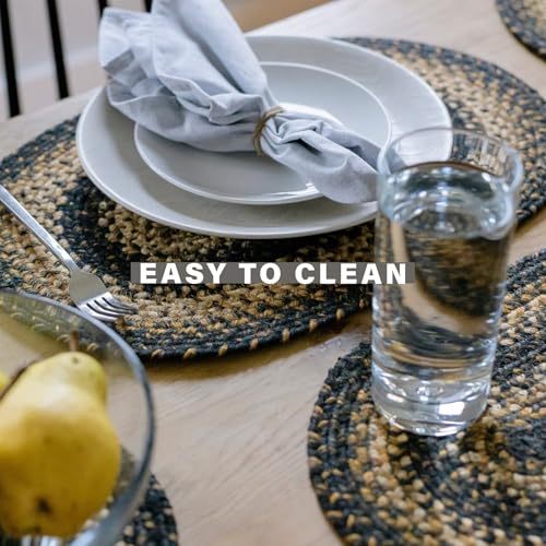 Homespice Kilimanjaro Jute Braided Placemats, Rect 13x19 Set of 6 | Black and Tan Everyday and Holiday Table Mats, Rich Colors, Reversible, Durable and Easy to Clean - color: Kilimanjaro