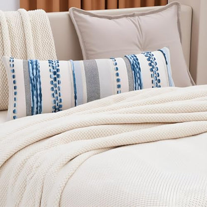 Boho Lumbar Throw Pillow Cover 14x36 Sky Blue | 1 Piece,Durable Fabric,Stripe Pillow Cover,Farmhouse Cushion Case,Chenille Pillow Case,Neutral Pillowcase for Sofa Couch Bed - color: Sky Blue Stripe, size: 36" x 14" (Pack of 1)