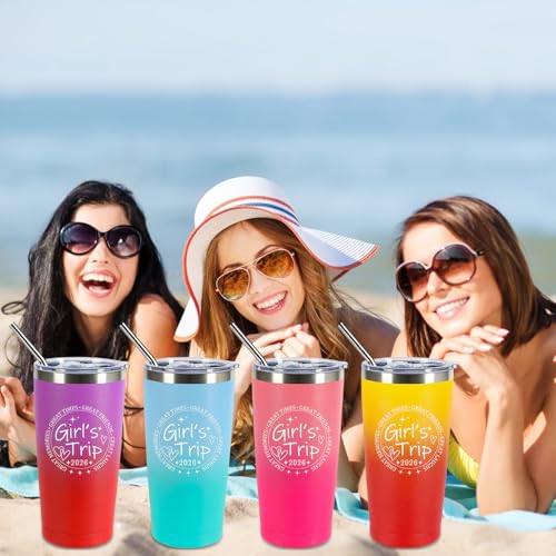 4 Pack Girls Trip Tumbler Set | 20oz Stainless Steel Insulated Tumblers with Lids Straws, Girls Trip Gifts for Women Friends, 2026 Gradient Tumblers - color: Style 1