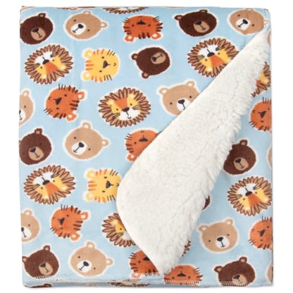 Baby Essentials Sherpa Fleece Baby Blanket 35x30 – Super Soft, Warm Reversible Baby Blankets for Newborns, Infants, Toddlers, and Nursery - color: Forest Friends