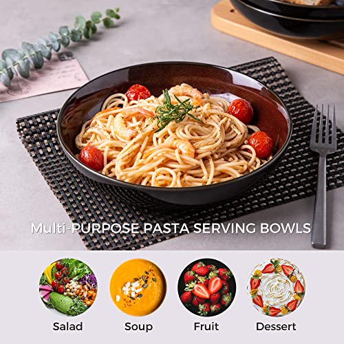 LERATIO 9.0" Ceramic Pasta Bowls Set of 6,38oz Large Stoneware Bowls Set | Reactive Glaze Serving Bowls Set,Wide Bowl for Pasta,Salad,Fruit & Noodles,Housewarming & Wedding Gift-Red - color: Red, size: Set of 6