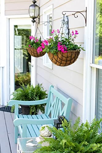 Kingbuy 12 Inch Metal Hanging Planter Basket 2 Pack - with Coconut Fiber Liners, Rustproof 3-Chain System, Quick Drainage for Indoor/Outdoor Window Balcony Patio, Weather-Resistant Coating - size: 12 Inch, style: Grid