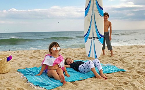 Bersuse Towels Anatolia XL Beach Blanket Throw Blanket Turkish Towel 100% Cotton Extra-Large Quick-Dry Lightweight Premium Peshtemal Towel - 61x82 Inches, Aqua - color: Aqua