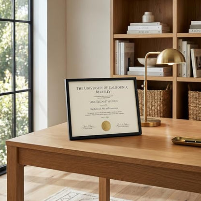 Americanflat 8.5x11 Picture Frame with Shatter-Resistant Glass - Streamline Collection - Thin Border Photo Frame for Tabletop and Wall Display - Hanging Hardware and Easel Stand Included - Black | Shatter-resistant glass, wall or tabletop display with inc