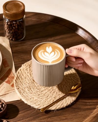 famiware Coffee Mug Set of 4, Star 12 oz Ceramic Mugs Cups Set with Handle | Stoneware Stackable Catering Cup for Coffee, Tea, Cappuccino, Latte, Microwave & Dishwasher Safe, Cinnamon Brown - color: Star-Cinnamon Brown, size: 4 Count (Pack of 1)