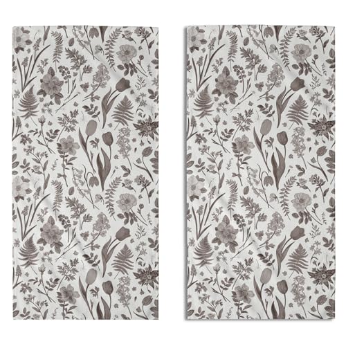 Spring Floral Hand Towels for Bathroom Set of 2 Dark Brown White Flower Leaves Vintage Botanical Print Seasonal Decorative Handtowels Soft Absorbent Bath Towel for Home Guest Room Hotel Gym Spa - color: Dark Brown White