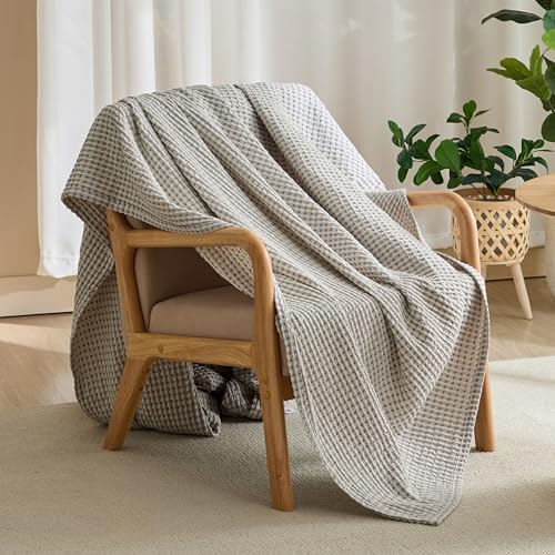 EGOHOME Cotton Two-Tone Check Pattern Waffle Blanket Queen Size | Gray/White, 90"x90", Lightweight, Soft & Breathable for Bed, Couch, Sofa, All Seasons - color: Gray/White, size: Queen