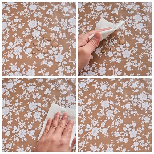 Pioggia Vinyl Tablecloth with Flannel Backing - Waterproof, Oil-Proof, Easy to Clean -Plastic Table Cloth - Perfect for Dining Tables, Kitchen Tables, Parties (Coffee Flowers, 54×72 Inch Rectangular) - color: Coffee Flowers, size: 72" x 54" (Rectangular)