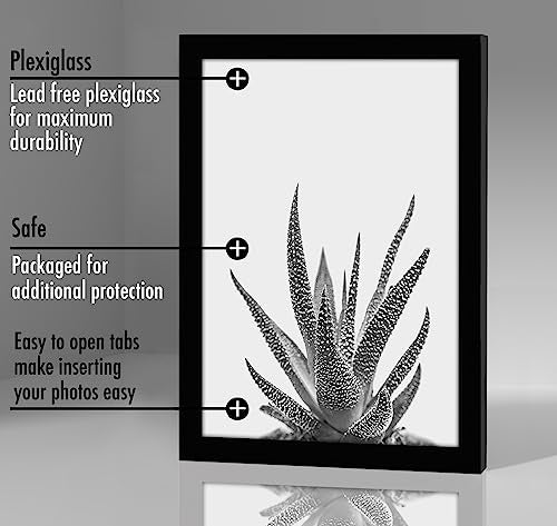 Americanflat 4x6 Picture Frame 5-Pack - Slim Molding - Black | Polished plexiglass front, wall or tabletop display with included easel, triangle hangers included, secure turn-tab backing - color: Black, size: 4x6