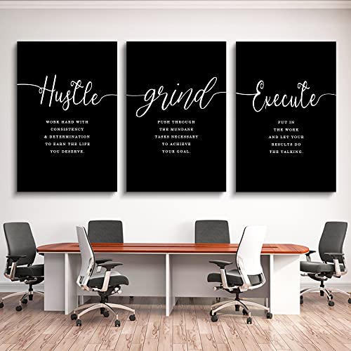 Gift for Boss,Framed Canvas Wall Art Success Quote, Office Wall Art, Black Large Poster, Positive Motivational Set of 3 Prints, Execute Failure Definition, Inspirational Print (F-3pcs,24x36inchx3pcs) - color: F-3pcs, size: 24x36inchx3pcs