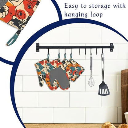 Colourful Dogs Potholders & Oven Mitts Sets Cute Animal Silicone Heat Resistant Oven Mits and Hot Pads Non-Slip Pot Holders Gloves for Kitchen Chef Cooking Baking Grilling BBQ - color: Colourful Dogs,cute Animal