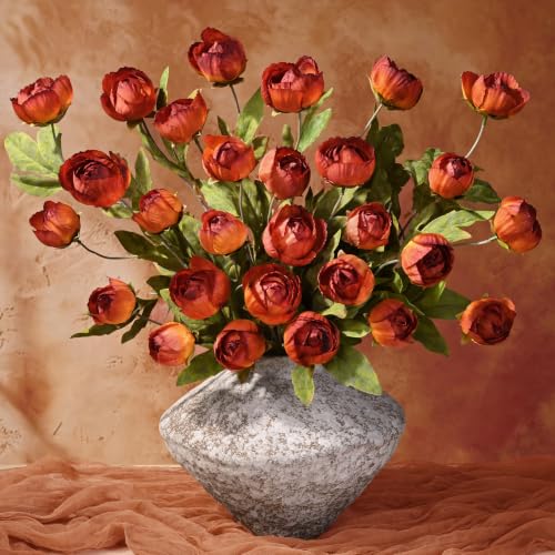 12 Pcs 27" Faux Peonies Artificial Flowers for Vase, Burnt Orange | Fake Silk Peonies Flowers for Wedding, Vase Filler Flowers for DIY Bouquets Centerpieces Bridal Shower Office Decor - color: Burnt Orange, size: 12Pcs