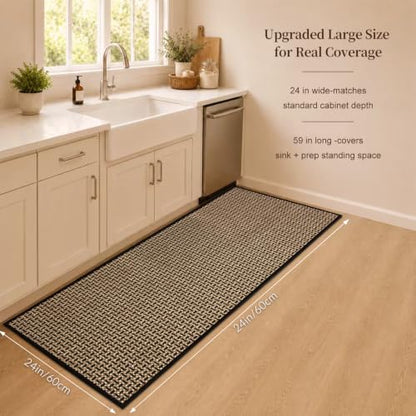 eqivei Kitchen Runner Rug, 24" x 59", Non Slip Washable Kitchen Floor Mat | Absorbent Woven Runner Rug with Cushioned Rubber Backing for Islands, Hallways, Bathrooms and Laundry Rooms. Machine Washable - color: Black Gold