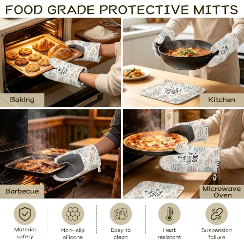 Floral Botanical Oven Mitts and Pot Holders Sets of 4 PCS, I AM Child of GOD Oven Gloves Potholder for Kitchen Cooking Baking BBQ Heat Resistant - color: I Am Child of God