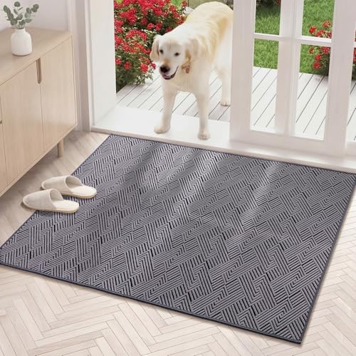 Dirt Trapper Door Mat 32" x 47", Non-Slip Washable Entrance Mat, Dirt Resistant and Absorbent Welcome Mat, Low Profile Floor Mat for Front/Back Door, Entryway, Grey - color: Dark Gray, size: 32"x47" (Rectangular)