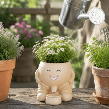 Cute Head Planter, Fun Head Vase Face Plant Pot for Plants for Indoor Outdoor Décor, Unique Cactus Office Flower Pots