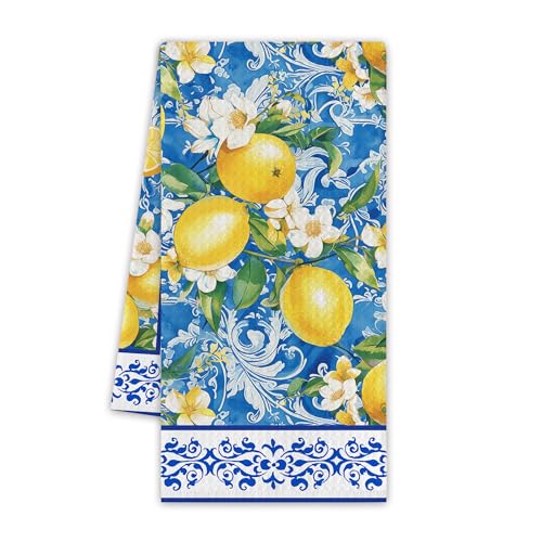 Lemon Kitchen Towels, Spring Dish Towels for Kitchen, 13.8 X 23.6 Inch Decorative Hand Tea Towel for Home Bathroom, Italian Mediterranean Themed Decorations & Gifts, 18 - color: Lemon Italian Mediterranean