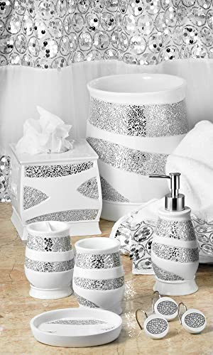 Zahari Home Sinatra Soap Dispenser/Lotion Pump Unique Design Bling Glass Mosaic Décor, White - color: White