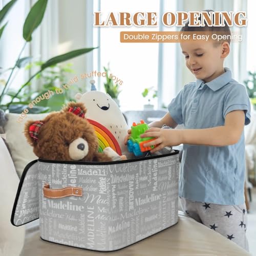 Custom Storage Basket with Name, Personalized Keepsake Box, Grey | Foldable Fabric Gradient Large Memory Bin with Handle Lid Lightweight Waterproof Dustproof, 14"L x 10.2"W x 10.4"H - color: Option 11