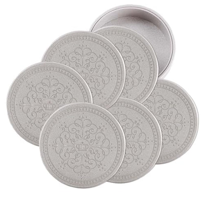 Coasters Set of 6 - PU Leather Coasters for Drinks with Holder - Silver - color: Silver