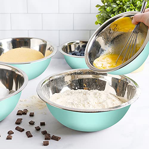 Stainless Steel Mixing Bowls Set, 5-Piece Meal Prep & Food Storage | .75, 1.5, 3, 4 & 5 Quart Metal Mixing Bowls Set for Prep, Serving, Baking & Food Storage, Ecofriendly, Dishwasher Safe, Blue - color: Blue