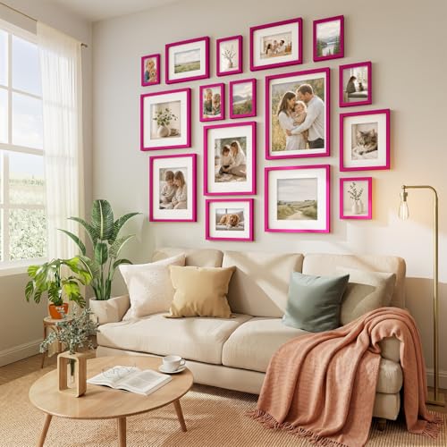 Vittanly Solid Wood 8x10 Picture Frames Set of 4, Rose Red | 5x7 Picture Frame with Mat, Gallery Wall Frame Set, 8 x 10 Frame for Wall & Tabletop Display, Family, Pet, Christmas - color: Rose Red, size: 8x10