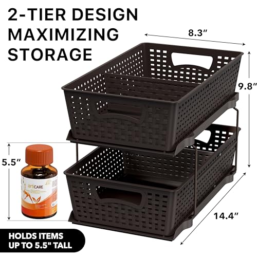 Simple Houseware 2 Tier Pull-Out Sliding Drawer Under Sink Storage, Brown | Great for Kitchen Bathroom Tray Shelf Organizer - color: Brown