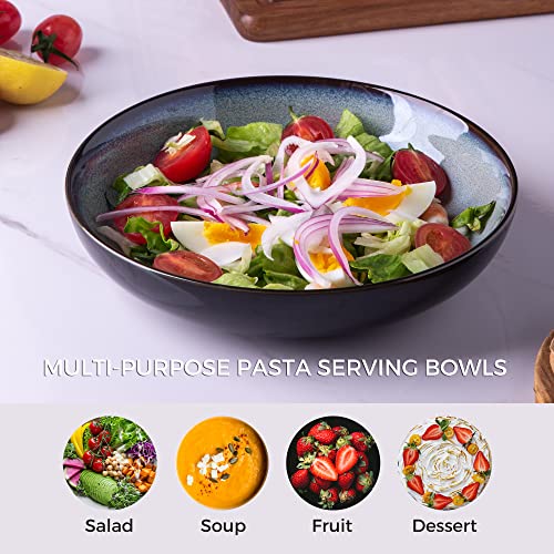 LERATIO 9.0" Ceramic Pasta Bowls Set of 6,38oz Large Stoneware Bowls Set | Reactive Glaze Serving Bowls Set,Wide Bowl for Pasta,Salad,Fruit & Noodles,Housewarming & Wedding Gift-Gray White - color: Gray White, size: Set of 4