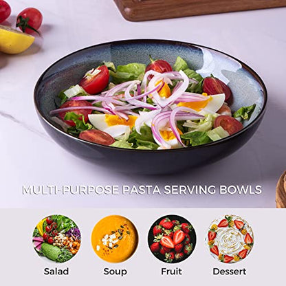 LERATIO 9.0" Ceramic Pasta Bowls Set of 6,38oz Large Stoneware Bowls Set | Reactive Glaze Serving Bowls Set,Wide Bowl for Pasta,Salad,Fruit & Noodles,Housewarming & Wedding Gift-Gray White - color: Gray White, size: Set of 4