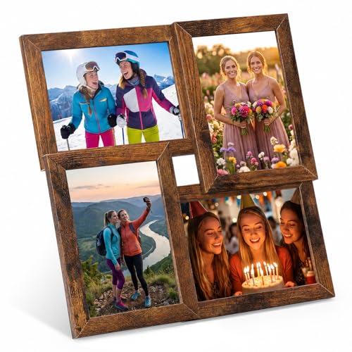 Marsui Collage Picture Frame 5x7 Inch Gallery Wall Frames 4 Opening Multi Photo Frame for Wall Decor Hanging and Tabletop Display for Family Portraits Wedding Memories and Modern Home Gallery (Brown) - color: Brown