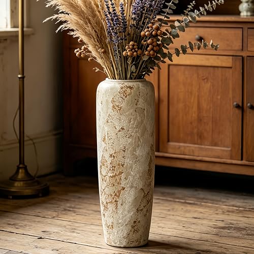Rustic Ceramic Floor Vase, 24 Inch, Large Farmhouse Decor | Living Room, Entryway, Fireplace, Pampas Grass, Dried Branches - size: 23.6 Inch