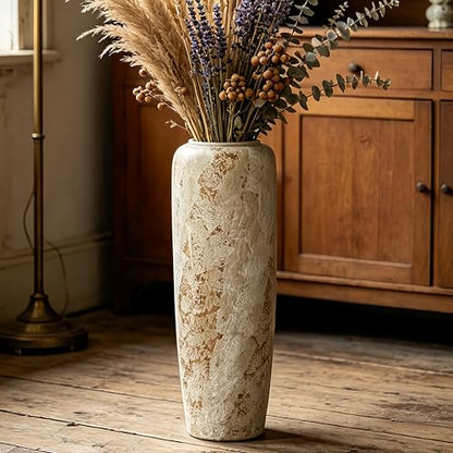 Rustic Ceramic Floor Vase, 24 Inch, Large Farmhouse Decor | Living Room, Entryway, Fireplace, Pampas Grass, Dried Branches - size: 23.6 Inch