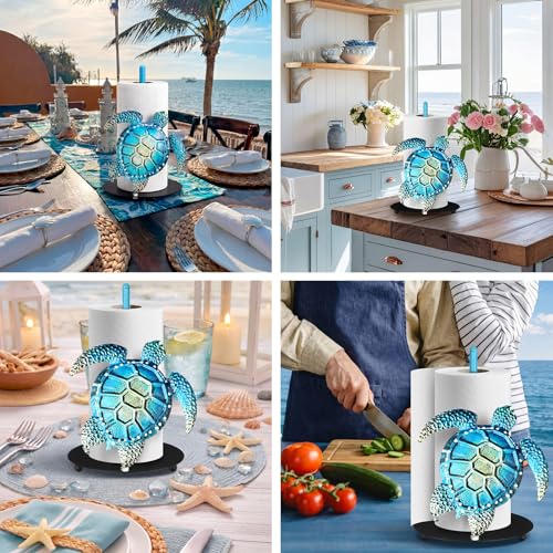 Sea Turtle Paper Towel Holder Beach Coastal Paper Towel Holder Large Decorative Tissue Stand Kitchen Decor Accessories for Home Party Bathroom Countertop Dining Table - style: Sea Turtle