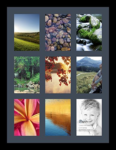ArtToFrames Collage Photo Frame Single Mat with 9-5x7 Openings with Satin Black Frame and Blue Jay mat. - color: 9 - 5x7 - (2144), size: Blue Jay