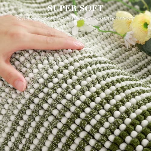 Bathroom Rugs Sets 3 Piece, Toilet Rugs U-Shaped Contour Bath Mat Set, Striped Absorbent Non Slip Chenille Shower Mat, Sage - color: Sage, size: 20"x32"+16"x24"+U Shape 20"x24"