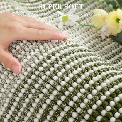 Bathroom Rugs Sets 3 Piece, Toilet Rugs U-Shaped Contour Bath Mat Set, Striped Absorbent Non Slip Chenille Shower Mat, Sage - color: Sage, size: 20"x32"+16"x24"+U Shape 20"x24"